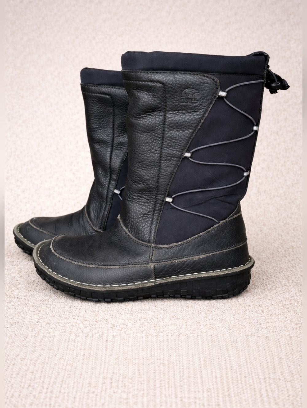 Sorel Teslin Black Pebble Waterproof Leather Winter Boots Size 7 Thinsulate